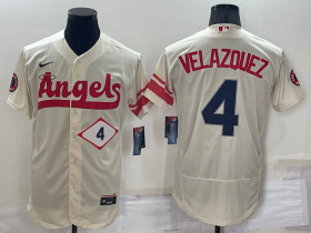 Wholesale Cheap Men\'s Los Angeles Angels #4 Andrew Velazquez Number Cream 2022 City Connect Flex Base Stitched Jersey
