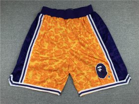 Wholesale Cheap Men\'s Los Angeles Lakers Mitchell & Ness x BAPE Yellow 1996-97 Hardwood Classics Shorts