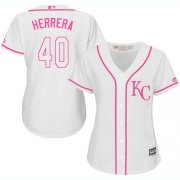 Wholesale Cheap Royals #40 Kelvin Herrera White/Pink Fashion Women's Stitched MLB Jersey