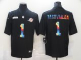 Wholesale Cheap Men's Miami Dolphins #1 Tua Tagovailoa Multi-Color Black 2020 NFL Crucial Catch Vapor Untouchable Nike Limited Jersey
