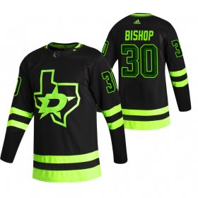 Wholesale Cheap Dallas Stars #30 Ben Bishop Black Men\'s Adidas 2020-21 Reverse Retro Alternate NHL Jersey