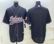 Wholesale Cheap Men's Los Angeles Lakers Blank Black Cool Base Stitched Baseball Jersey