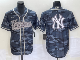 Wholesale Cheap Men\'s New York Yankees Gray Camo Team Big Logo With Patch Cool Base Stitched Baseball Jersey
