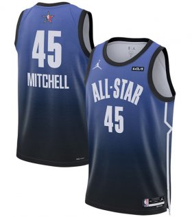 Wholesale Cheap Men\'s 2023 All-Star #45 Donovan Mitchell Blue Game Swingman Stitched Basketball Jersey