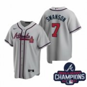 Wholesale Cheap Men Nike Atlanta Braves 7 Dansby Swanson Gray Road Stitched Baseball Stitched MLB 2021 Champions Patch Jersey