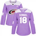 Wholesale Cheap Adidas Hurricanes #18 Ryan Dzingel Purple Authentic Fights Cancer Women's Stitched NHL Jersey