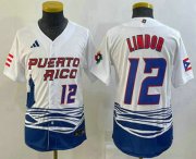 Wholesale Cheap Youth Puerto Rico Baseball #12 Francisco Lindor Number 2023 White World Baseball Classic Stitched Jerseys