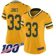 Wholesale Cheap Nike Packers #33 Aaron Jones Gold Women's Stitched NFL Limited Inverted Legend 100th Season Jersey