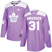Wholesale Cheap Adidas Maple Leafs #31 Frederik Andersen Purple Authentic Fights Cancer Stitched Youth NHL Jersey
