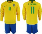 Wholesale Cheap Brazil #11 P.Coutinho Home Long Sleeves Soccer Country Jersey