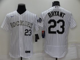Wholesale Cheap Men\'s Colorado Rockies #23 Kris Bryant White Stitched MLB Flex Base Nike Jersey