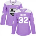 Wholesale Cheap Adidas Kings #32 Jonathan Quick Purple Authentic Fights Cancer Women's Stitched NHL Jersey