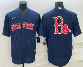 Wholesale Cheap Men\'s Boston Red Sox Big Logo Navy Blue Stitched MLB Cool Base Nike Jersey