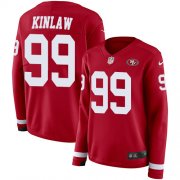 Wholesale Cheap Nike 49ers #99 Javon Kinlaw Red Team Color Women's Stitched NFL Limited Therma Long Sleeve Jersey