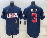 Wholesale Cheap Mens USA Baseball #3 Mookie Betts Number 2023 Navy World Baseball Classic Stitched Jersey