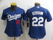 Wholesale Cheap Women's Los Angeles Dodgers #22 Clayton Kershaw Navy Blue Pinstripe Stitched MLB Cool Base Nike Jersey