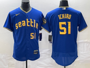 Wholesale Cheap Men's Seattle Mariners #51 Ichiro Suzuki Number Blue 2023 City Connect Flex Base Stitched Jersey 1