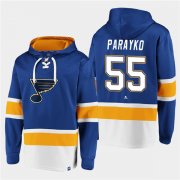 Wholesale Cheap Men's St. Louis Blues #55 Colton Parayko Blue Ageless Must-Have Lace-Up Pullover Hoodie