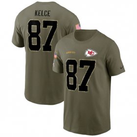 Wholesale Cheap Men\'s Kansas City Chiefs #87 Travis Kelce 2022 Olive Salute to Service T-Shirt