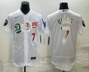 Wholesale Cheap Men's Los Angeles Dodgers #7 Julio Urias Number White With Vin Scully Patch Flex Base Stitched Baseball Jersey