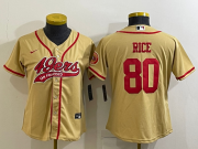 Wholesale Cheap Women's San Francisco 49ers #80 Jerry Rice Gold With Patch Cool Base Stitched Baseball Jersey