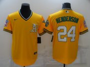 Wholesale Cheap Men's Oakland Athletics #24 Rickey Henderson Yellow Nike Throwback Cool Base Jersey