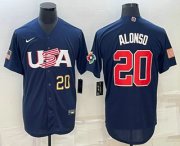 Wholesale Cheap Men's USA Baseball #20 Pete Alonso Number 2023 Navy World Baseball Classic Stitched Jerseys