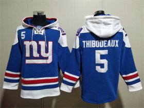 Wholesale Men\'s New York Giants #5 Kayvon Thibodeaux Blue Lace-Up Pullover Hoodie