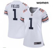 Wholesale Cheap Women Nike Chicago Bears #1 Justin Fields White 2021 NFL Draft First Round Pick Alternate Classic Game Jersey