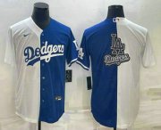 Wholesale Cheap Men's Los Angeles Dodgers White Blue Split Team Big Logo Cool Base Stitched Baseball Jersey