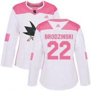 Wholesale Cheap Adidas Sharks #22 Jonny Brodzinski White/Pink Authentic Fashion Women's Stitched NHL Jersey