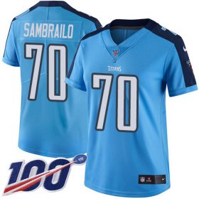 Wholesale Cheap Nike Titans #70 Ty Sambrailo Light Blue Women\'s Stitched NFL Limited Rush 100th Season Jersey
