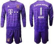 Wholesale Cheap Bayern Munchen #1 Neuer Purple Goalkeeper Long Sleeves Soccer Club Jersey