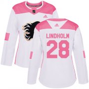 Wholesale Cheap Adidas Flames #28 Elias Lindholm White/Pink Authentic Fashion Women's Stitched NHL Jersey