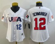 Wholesale Cheap Womens USA Baseball #12 Kyle Schwarber Number 2023 White World Classic Stitched Jersey