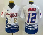 Wholesale Cheap Youth Puerto Rico Baseball #12 Francisco Lindor Number 2023 White World Baseball Classic Stitched Jersey1
