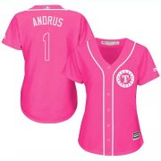 Wholesale Cheap Rangers #1 Elvis Andrus Pink Fashion Women's Stitched MLB Jersey