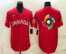 Wholesale Cheap Men\'s Canada Baseball 2023 Red World Big Logo With Patch Classic Stitched Jerseys