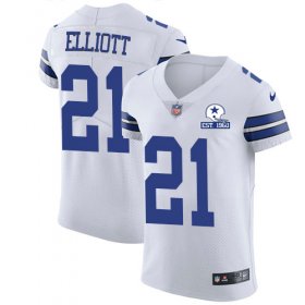 Wholesale Cheap Nike Cowboys #21 Ezekiel Elliott White Men\'s Stitched With Established In 1960 Patch NFL New Elite Jersey