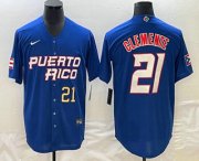 Wholesale Cheap Mens Puerto Rico Baseball #21 Roberto Clemente Number 2023 Blue World Classic Stitched Jersey