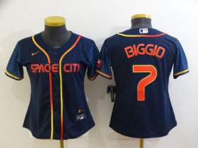 Wholesale Cheap Women\'s Houston Astros #7 Craig Biggio 2022 Navy Blue City Connect Cool Base Stitched Jersey