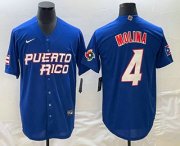 Wholesale Cheap Men's Puerto Rico Baseball #4 Yadier Molina 2023 Blue World Baseball Classic Stitched Jerseys