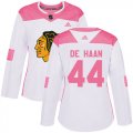 Wholesale Cheap Adidas Blackhawks #44 Calvin De Haan White/Pink Authentic Fashion Women's Stitched NHL Jersey