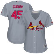 Wholesale Cheap Cardinals #45 Bob Gibson Grey Road Women's Stitched MLB Jersey