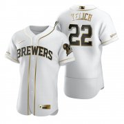 Wholesale Cheap Milwaukee Brewers #22 Christian Yelich White Nike Men's Authentic Golden Edition MLB Jersey