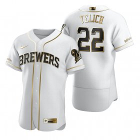 Wholesale Cheap Milwaukee Brewers #22 Christian Yelich White Nike Men\'s Authentic Golden Edition MLB Jersey