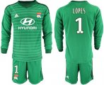 Wholesale Cheap Lyon #1 Lopes Green Goalkeeper Long Sleeves Soccer Club Jersey