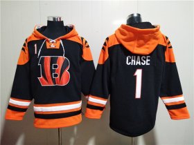 Wholesale Cheap Men\'s Cincinnati Bengals #1 Ja\'Marr Chase Orange Black Ageless Must-Have Lace-Up Pullover Hoodie