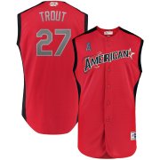 Wholesale Cheap American League #27 Mike Trout Majestic 2019 MLB All-Star Game Workout Player Jersey Red