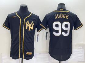 Wholesale Cheap Men\'s New York Yankees #99 Aaron Judge Black Gold Flex Base Stitched Baseball Jersey